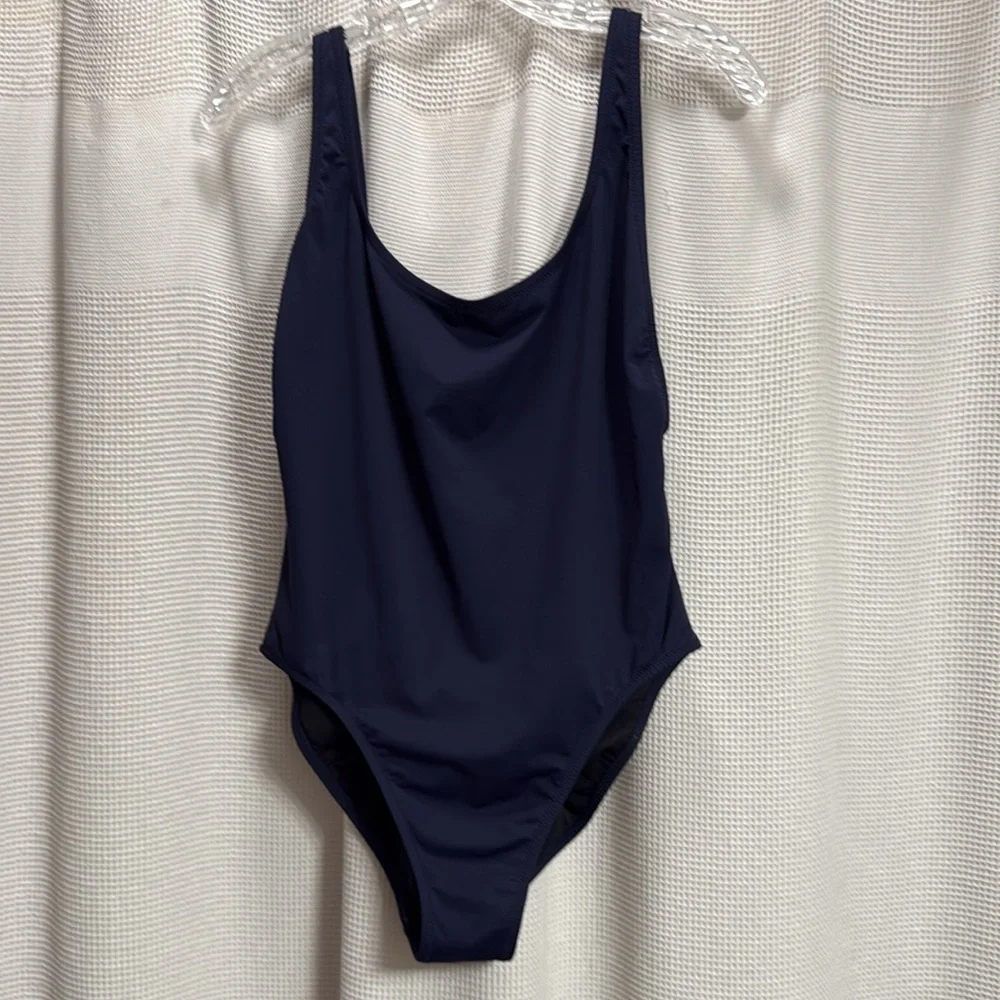 J Crew Plunging Scoopback One-Piece Swimsuit Italian Matte Navy Women’s SZ 10 - Picture 2 of 6